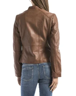 Femme Blue Wellford Veste en Cuir Alazeia cognac