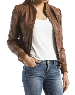 Online Blue Wellford Veste en Cuir Alba cognac
