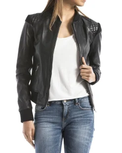 Femme Blue Wellford Veste en Cuir Alba noire