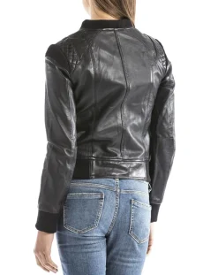 Femme Blue Wellford Veste en Cuir Alba noire