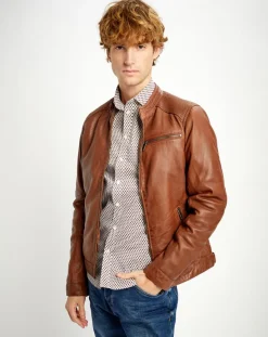 Homme Chyston Veste en Cuir Alban cognac