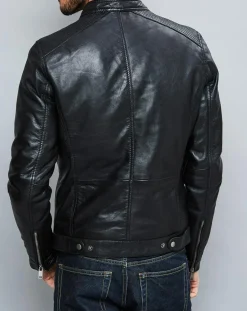 Homme Chyston Veste en Cuir Alban noire
