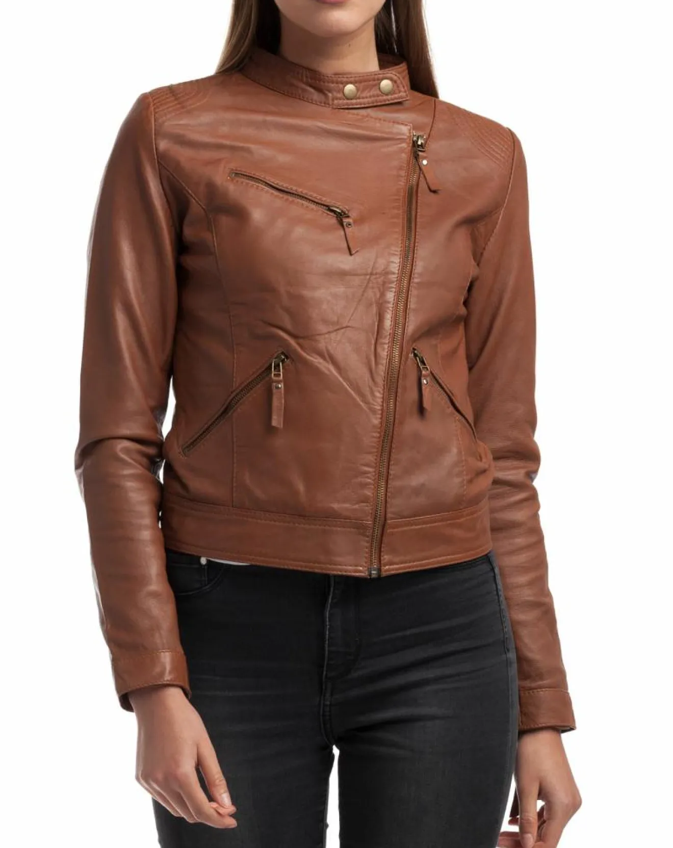New Chyston Veste en Cuir Alison cognac