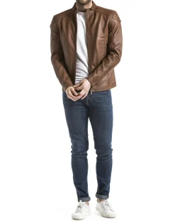 Homme Blue Wellford Veste en Cuir Ardesco cognac