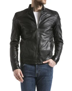 Homme Blue Wellford Veste en Cuir Ardesco noire