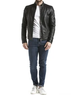 Homme Blue Wellford Veste en Cuir Ardesco noire