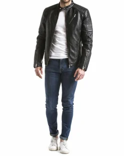Homme Blue Wellford Veste en Cuir Atur noire