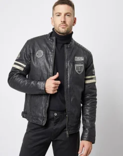 Homme Chyston Veste en Cuir Bakary noire