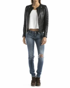 Femme Blue Wellford Veste en cuir Bandama noire