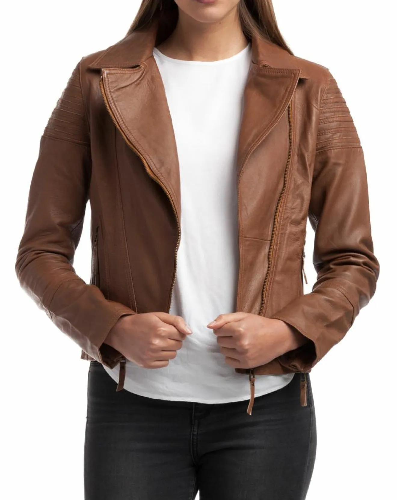 Femme Chyston Veste en Cuir Barbara cognac