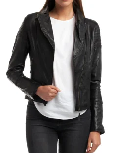 Femme Chyston Veste en Cuir Barbara noire