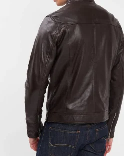 Homme Blue Wellford Veste en Cuir Bayon marron