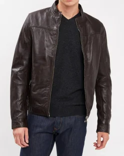 Homme Blue Wellford Veste en Cuir Bayon marron