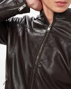 Homme Blue Wellford Veste en Cuir Bayon marron