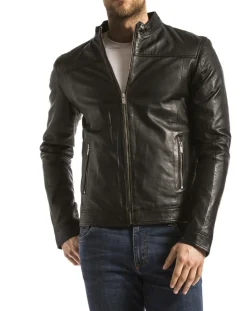 Homme Blue Wellford Veste en Cuir Bayon noire