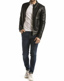 Homme Blue Wellford Veste en Cuir Bayon noire