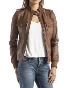 Femme Blue Wellford Veste en Cuir Belaya cognac
