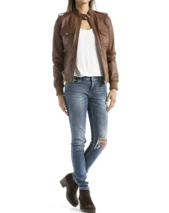 Femme Blue Wellford Veste en Cuir Belaya cognac