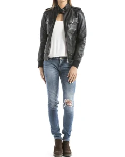 New Blue Wellford Veste en Cuir Belaya noire