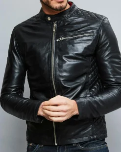 Homme Chyston Veste en Cuir Ben noire