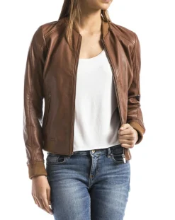 Femme Blue Wellford Veste en Cuir Benoue cognac