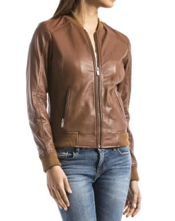 Femme Blue Wellford Veste en Cuir Benoue cognac