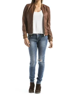 Femme Blue Wellford Veste en Cuir Benoue cognac