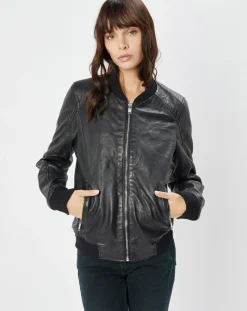 Femme Blue Wellford Veste en Cuir Benoue noire