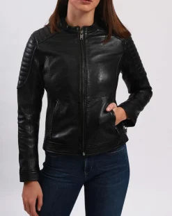 Femme Blue Wellford Veste en Cuir Betty noire