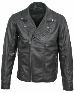 Hot Blue Wellford Veste en Cuir Brazza noire