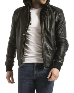 Homme Blue Wellford Veste en Cuir Brezon noire