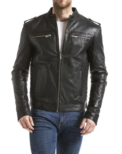 Blue Wellford Veste en Cuir Brisbane noire