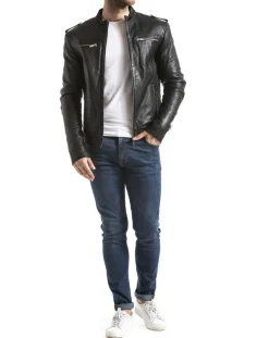 Blue Wellford Veste en Cuir Brisbane noire