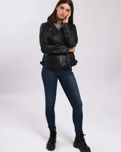 Sale Blue Wellford Veste en Cuir Cally noire