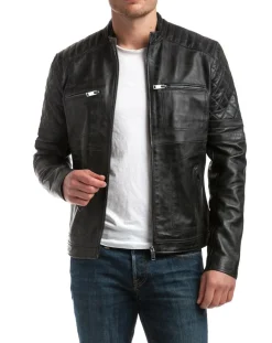 Homme Chyston Veste en Cuir Cameron noire