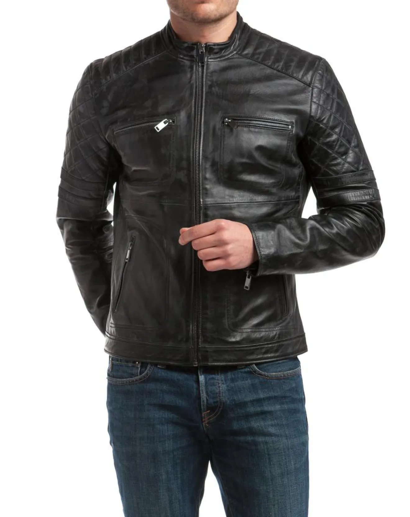 Homme Chyston Veste en Cuir Cameron noire