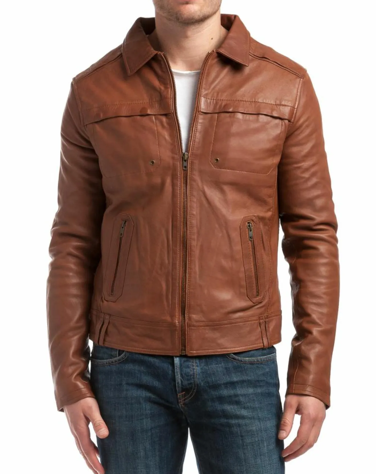 Hot Chyston Veste en Cuir Carlo cognac