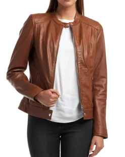 New Chyston Veste en Cuir Celeste cognac