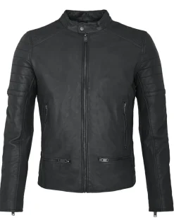 Homme Chyston Veste en Cuir Charles noire