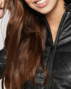 Femme Blue Wellford Veste en Cuir Christelle fausse fourrure noire