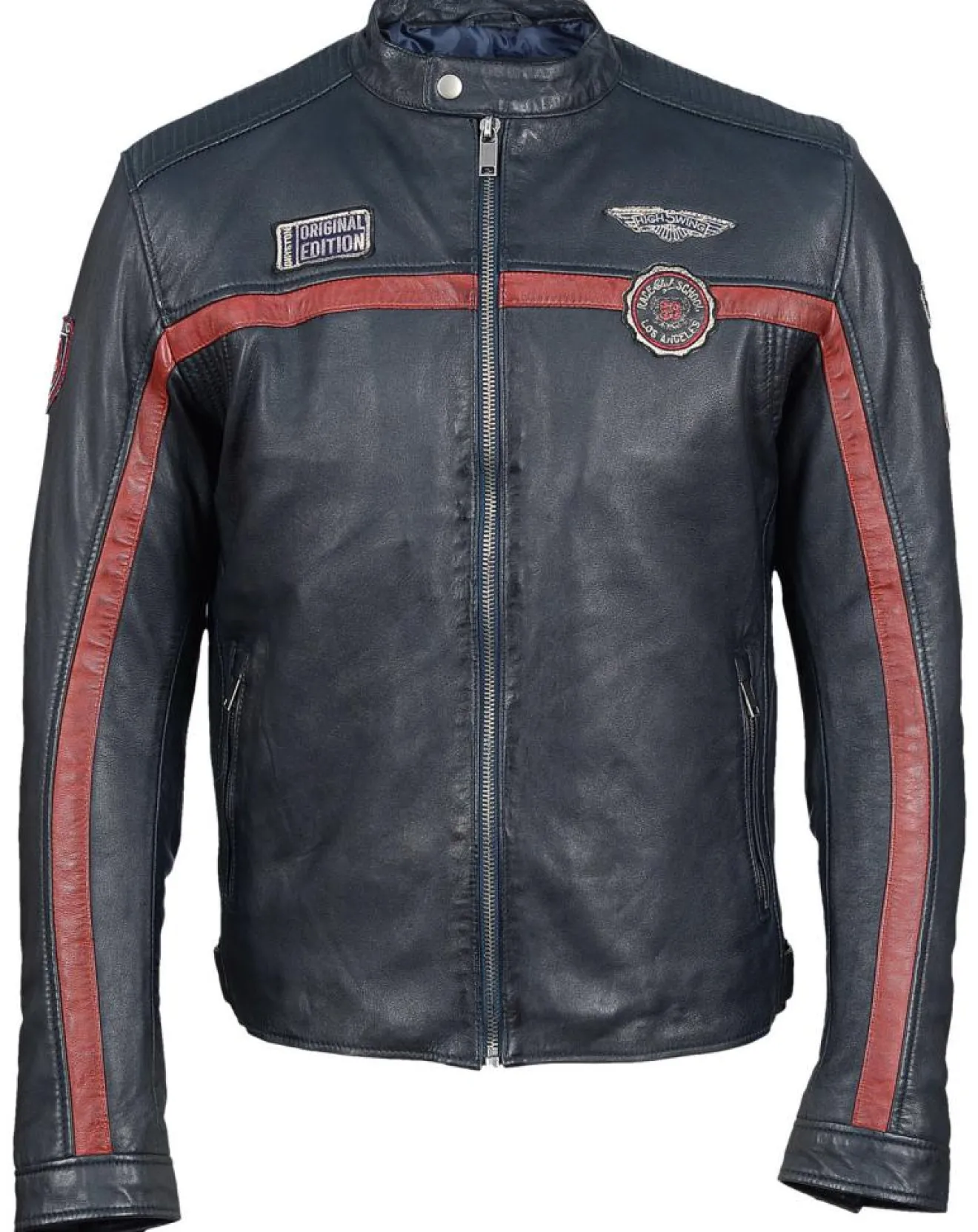 Homme Chyston Veste en Cuir Christo bleu marine