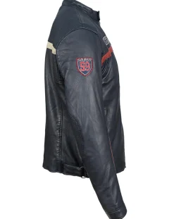 Homme Chyston Veste en Cuir Christo bleu marine