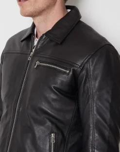 Homme Blue Wellford Veste en Cuir Clément noire