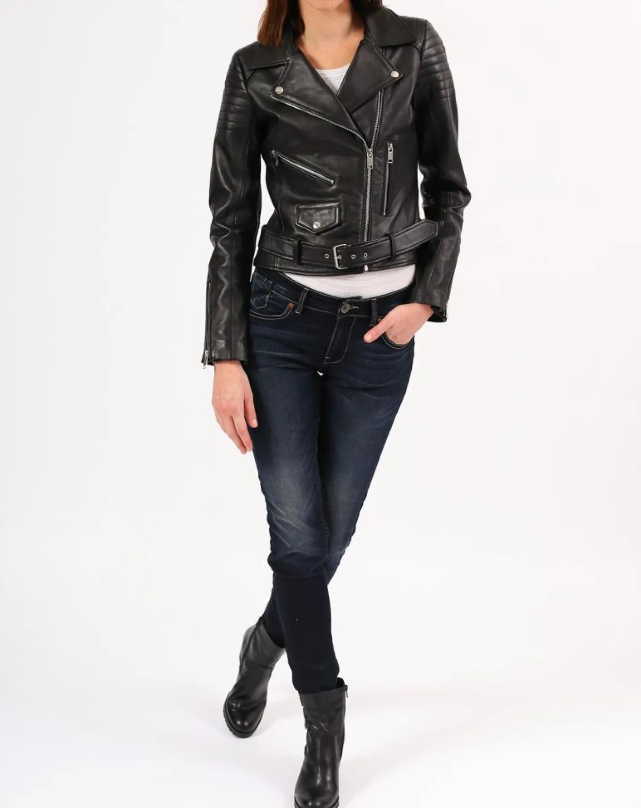 Sale Blue Wellford Veste en Cuir Constance noire