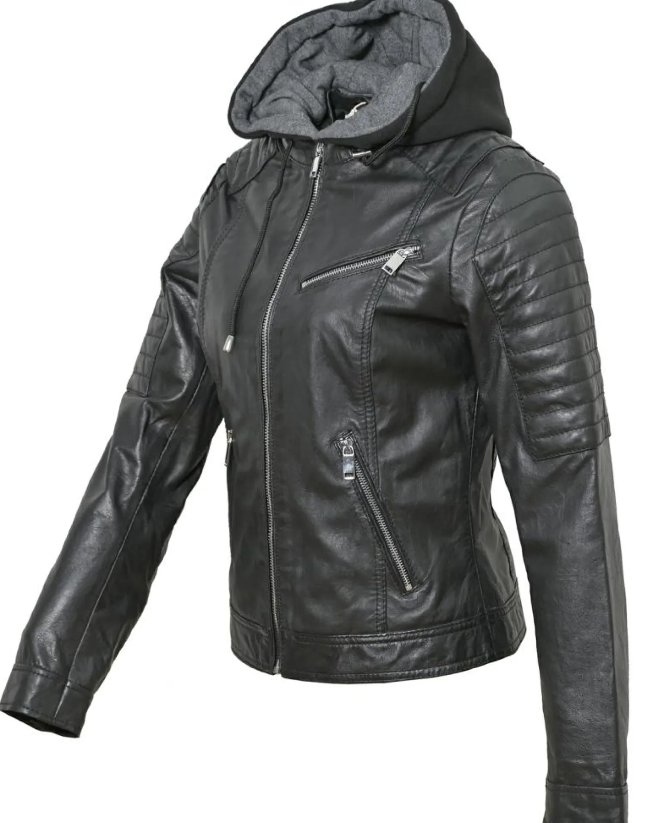 Femme Chyston Veste en Cuir Coria noire