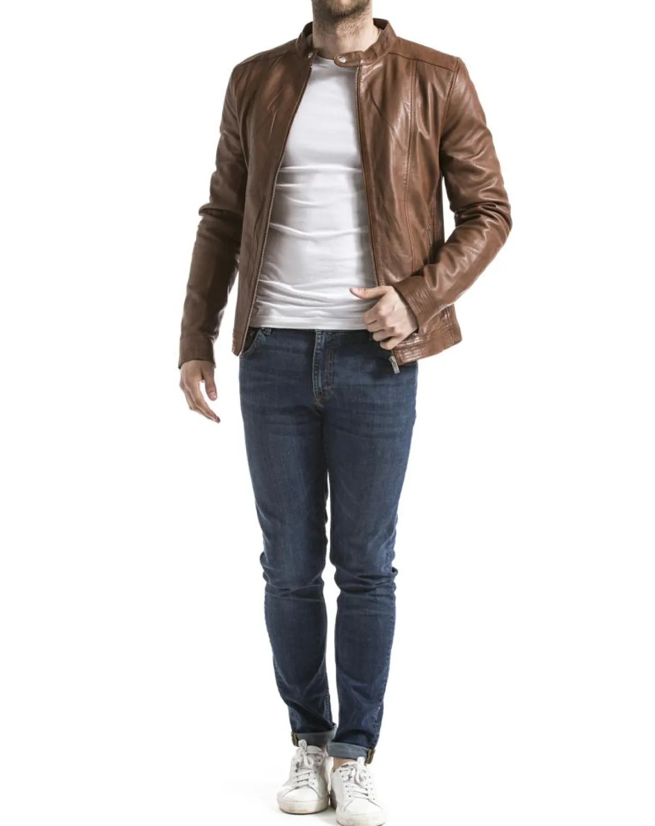 Homme Blue Wellford Veste en Cuir Corrib cognac
