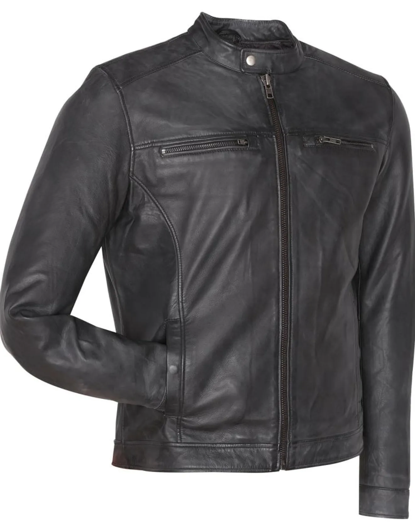 Clearance Blue Wellford Veste en Cuir Corto noire