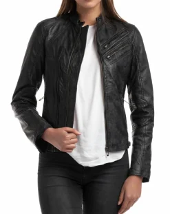 Femme Chyston Veste en Cuir d'Agneau Samantha noire