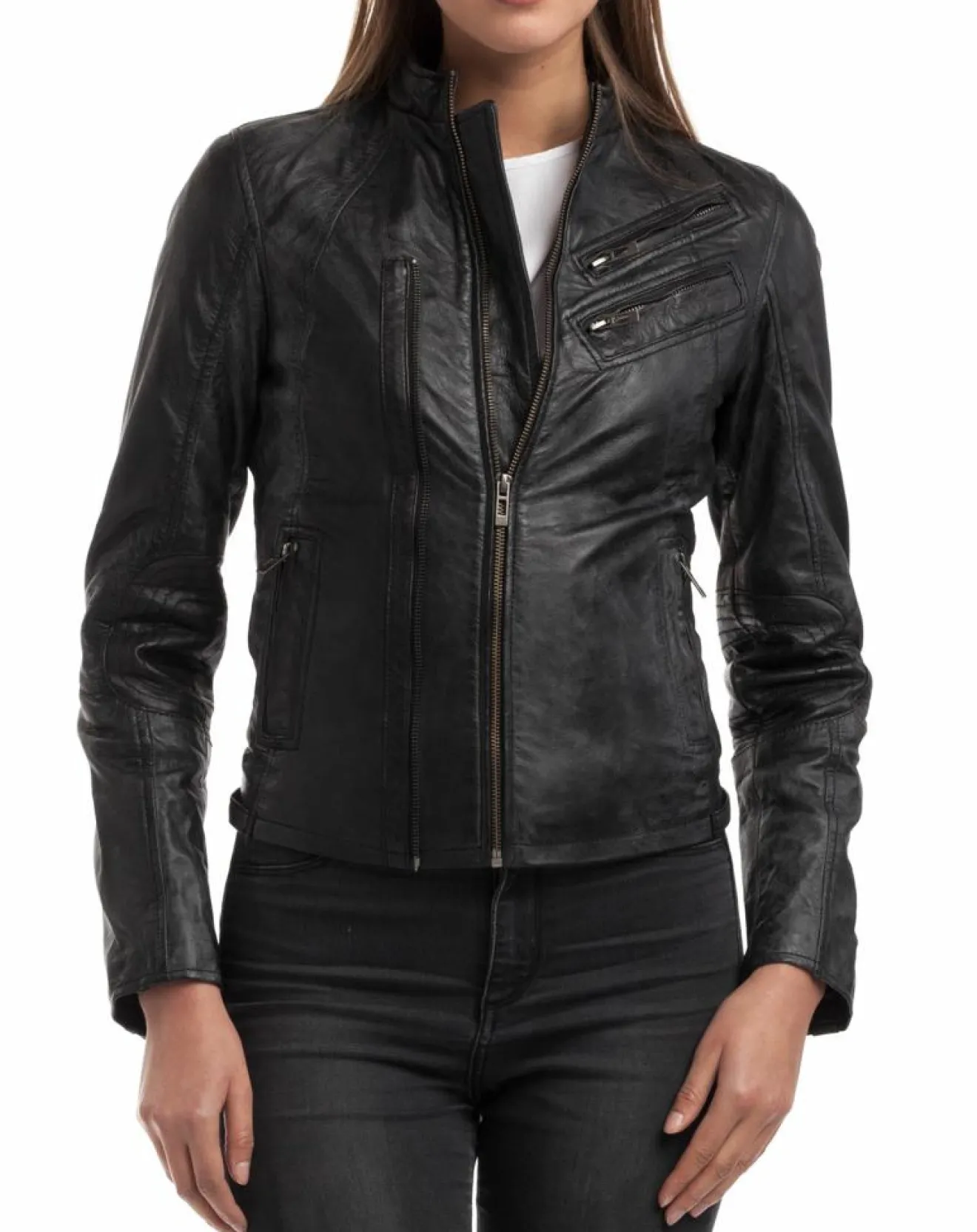 Femme Chyston Veste en Cuir d'Agneau Samantha noire