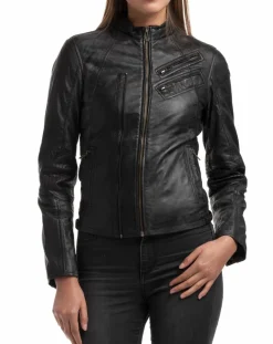 Femme Chyston Veste en Cuir d'Agneau Samantha noire